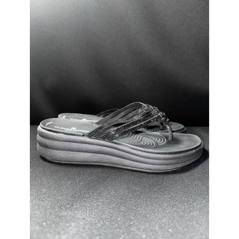 Clarks Cloudsteppers Cushion Soft Black Rhinestone Wedge Sandals Women's 7M - Picture 2 of 8